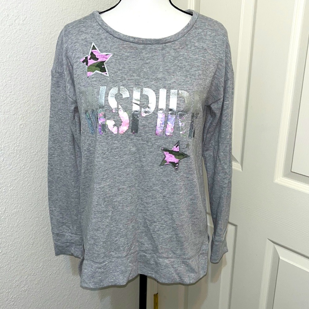 Justice “inspire” crew neck sweater size 14/16